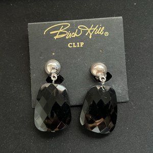BIRCH HILL BLACK FACETED CLIP ON DANGLE EARRINGS